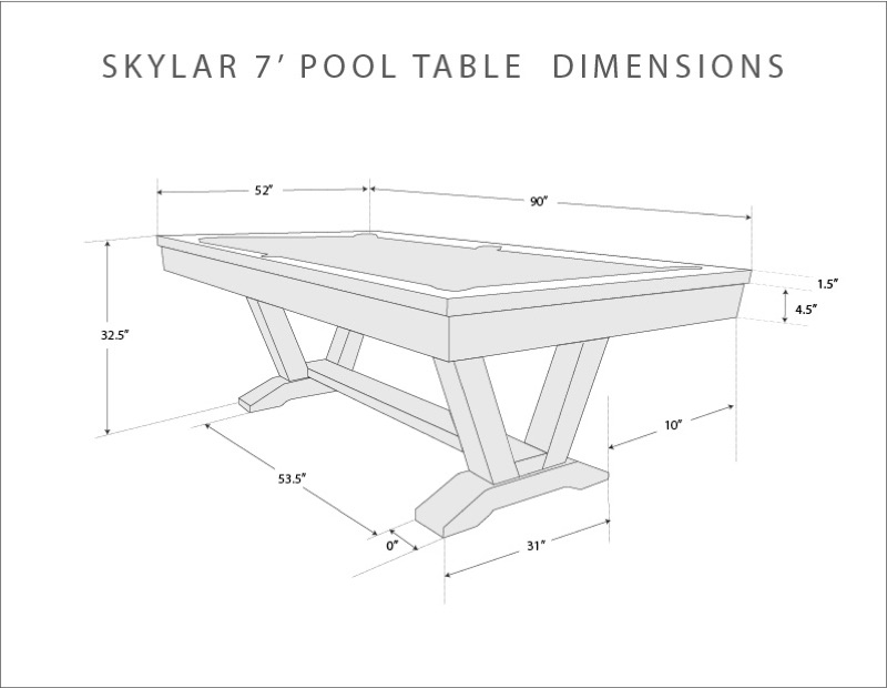 Diagrama de dimensiones de una mesa de billar y el espacio requerido en la sala